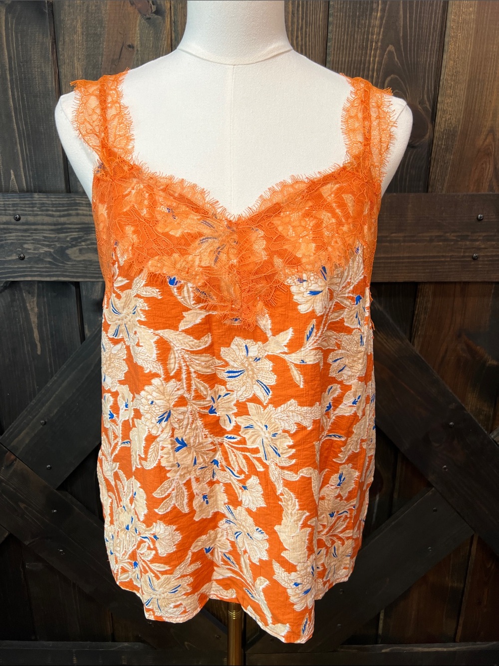 NWT Sam Edelman Orange Apricot Lace Trim Palmer Cami Tank Top M Floral Boho Chic
